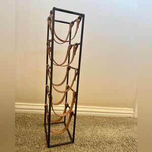 Black Metal and Leather Wine Rack